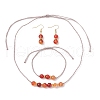 Round Natural Striped Agate/Banded Agate Beaded Necklace & Bracelet & Dangle Earring Sets SJEW-JS01328-2