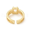 Clear Cubic Zirconia Rectangle Open Cuff Ring RJEW-I092-04G-3