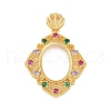Rhombus Brass Micro Pave Cubic Zirconia Pendant Cabochon Settings KK-U026-09G-1