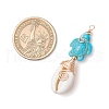 Synthetic Turquoise Bead with Natural Mixed Cowrie Shell Beads and Eco-Friendly Copper Wire and Brass Beads Pendants PALLOY-TA00233-02-2
