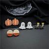 Halloween Pumpkin Ghost Boot Wood Stud Earring Sets EJEW-OY002-05-3