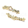 Mother's Day Brass Micro Pave Cubic Zirconia Word Mom Connector Charms KK-M324-01A-G-2