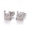 304 Stainless Steel Kitten Stud Earrings EJEW-F227-15P-1