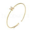 Rack Plating Brass Micro Pave Clear Cubic Zirconia Letter Open Cuff Bangles BJEW-A018-01G-N-1