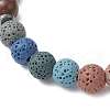 4Pcs Dyed Natural Lava Rock & Wood  Round Beads Stretch Bracelets BJEW-JB11886-4