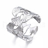 Non-Tarnish 304 Stainless Steel Ginkgo Leaf Wrap Open Cuff Ring RJEW-T023-28P-3