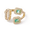 Green Cubic Zircon Rectangle & Oval Open Cuff Ring RJEW-B043-11-1