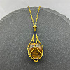 Natural Tiger Eye Nuggets Macrame Pouch Pendant 201 Stainless Steel Chain Necklaces FS-WG7A779-17-1