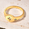 Flat Round with Star Pattern 304 Stainless Steel Micro Pave Clear Cubic Zirconia Finger Rings FS-WG7CEF6-02-1