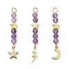 3Pcs 3 Styles Natural Amethyst Faceted Round Beaded Pendants PALLOY-JF03604-04-2