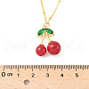 Brass Resin Fruit Cherry Pendant Satellite Chain Necklaces with Green Cubic Zirconia Leaf for Women NJEW-D306-03G-3