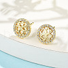 Flat Round with Clover Brass Micro Pave Clear Cubic Zirconia Stud Earrings EJEW-H162-01G-1