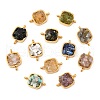 Natural Mixed Gemstone Chip 304 Stainless Steel Square Connector Charms KK-P300-14G-1