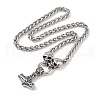 304 Stainless Steel Skull Wheat Chain Viking Mjolnir Thor Hammer Pendant Necklaces for Men NJEW-K278-02AS-2