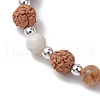 Round Natural Bamboo Leaf Agate & Electroplated Synthetic Non-magnetic Hematite & Natural Rudraksha Beaded Stretch Bracelets BJEW-JB10661-3