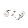 304 Stainless Steel Shell Pearl Round Stud Earrings for Women EJEW-U020-27P-2