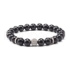 Natural Obsidian Round Beads Stretch Bracelets Set BJEW-JB06980-04-2