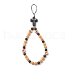 Halloween Round Glass Pearl & Glass & Handmade Polymer Clay Bat & Silicone Cross Beaded Phone Hand Strap Chains HJEW-MZ00278-2