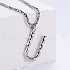 3Pcs Stainless Steel Textured Letter Pendant Box Chain Necklaces LW4134-47-1