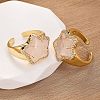 Star Natural Rose Quartz Cubic Zirconia Cuff Rings RJEW-M076-02G-05-4