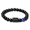 12 Constellations Protetion Natural Lapis Lazuli & Black ObsidianRound Beads Stretch Bracelets for Men Women WG083ED-07-1