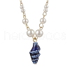 Summer Beach Handmade Porcelain Shell Shaped Pendant Brass & ABS Plastic Imitation Pearl Link Chain Necklaces NJEW-JN05272-4