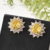 Flower Brass Micro Pave Clear Cubic Zirconia Stud Earrings for Women EJEW-G428-17G-2