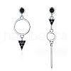 Ring & Triangle Rhodium Plated 925 Sterling Silver Asymmetrical Earrings JE1141A-1