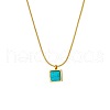 Stainless Stee Pave Synthetic Turquoise Square Pendant Snake Chain Necklaces for Women NZ8152-4