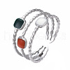 304 Stainless Steel Square Open Cuff Ring with Enamel RJEW-T023-52P-3