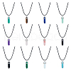 FIBLOOM 12Pcs 12 Styles Double Terminated Pointed Bullet Natural & Synthetic Mixed Gemstone Pendant Necklaces with Wax Cords NJEW-FI0001-44-8
