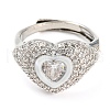 Enamel Heart Adjustable Ring with Clear Cubic Zirconia RJEW-Q781-01P-04-2