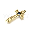 Brass Micro Pave Clear & Blue Cubic Zirconia Religion Heart Cross Connector Charms KK-Z100-22G-02-2