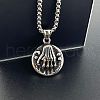 Stainless Steel Flat Round Skeleton Hand Pendant Trendy Punk Style Men's Necklaces NL0827-2