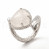Natural Quartz Crystal Heart with Snake Open Cuff Ring RJEW-P082-02P-24-2