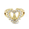 Brass with Cubic Zirconia Open Cuff Ring RJEW-B051-52G-2