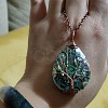 Double Sided Natural Paua Shell Copper Wire Wrapped Tree of Life Teardrop Pendant Necklaces FS-WG9357B-01-4