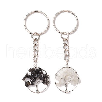 Natural Moonstone and Natural Obsidian Keychains KEYC-JKC00754-01-1