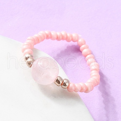Natural Rose Quartz Stretch Rings RJEW-JR00255-03-1