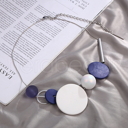 Alloy & Wood & CCB Plastic Discs Bib Choker Necklaces for Women FS-WG8FB65-03-1