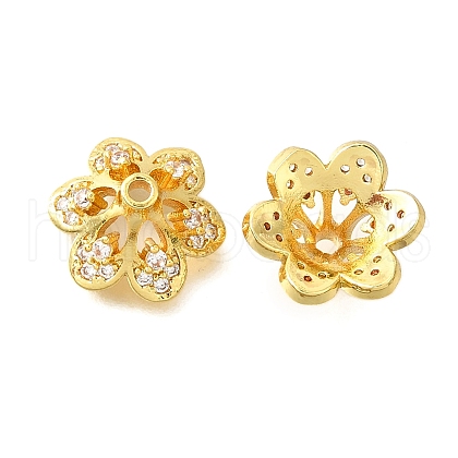 6-Petal Flower Brass Micro Pave Clear Cubic Zirconia Bead Caps KK-V008-32G-1