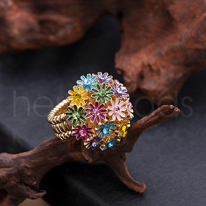 Flower Alloy with Rhinestone Enamel Finger Rings for Women FS-WG3A5AD-01-1