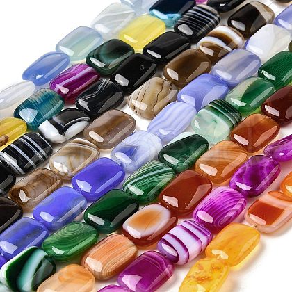 Natural Striped Agate/Banded Agate Beads Strands G-B137-B01-01-1