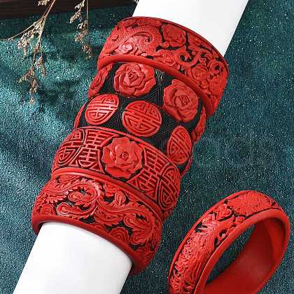 Chinese Style Cinnabar Bangles BJEW-U036-02-1