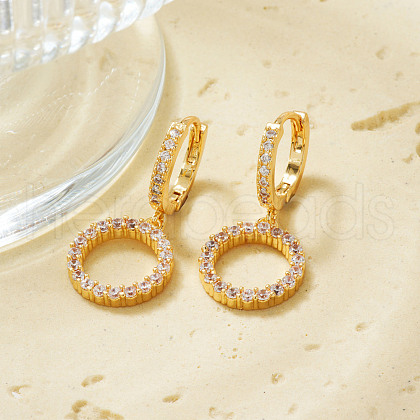 Elegant Brass Clear Cubic Zirconia Hoop Earrings HI6986-1-1