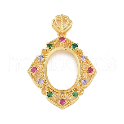 Rhombus Brass Micro Pave Cubic Zirconia Pendant Cabochon Settings KK-U026-09G-1