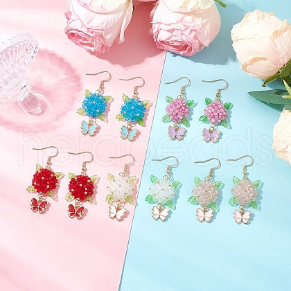 304 Stainless Steel Flower with Butterfly Dangle Earrings EJEW-MZ00455-1