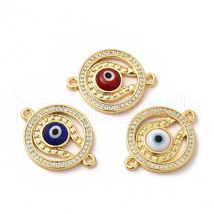 Rack Plating Real 18K Gold Plated Brass Micro Pave Clear Cubic Zirconia Connector Charms ZIRC-L102-03G-1