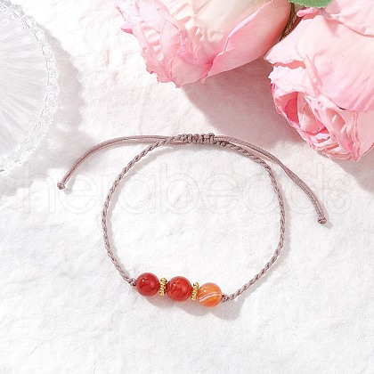 Natural Striped Agate Beads Braided Bead Bracelets for Women BJEW-JB11979-1
