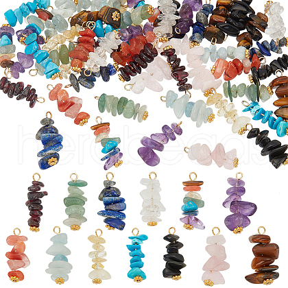 52Pcs 13 Styles Natural Mixed Gemstone Chip Pendants PALLOY-HY00016-1